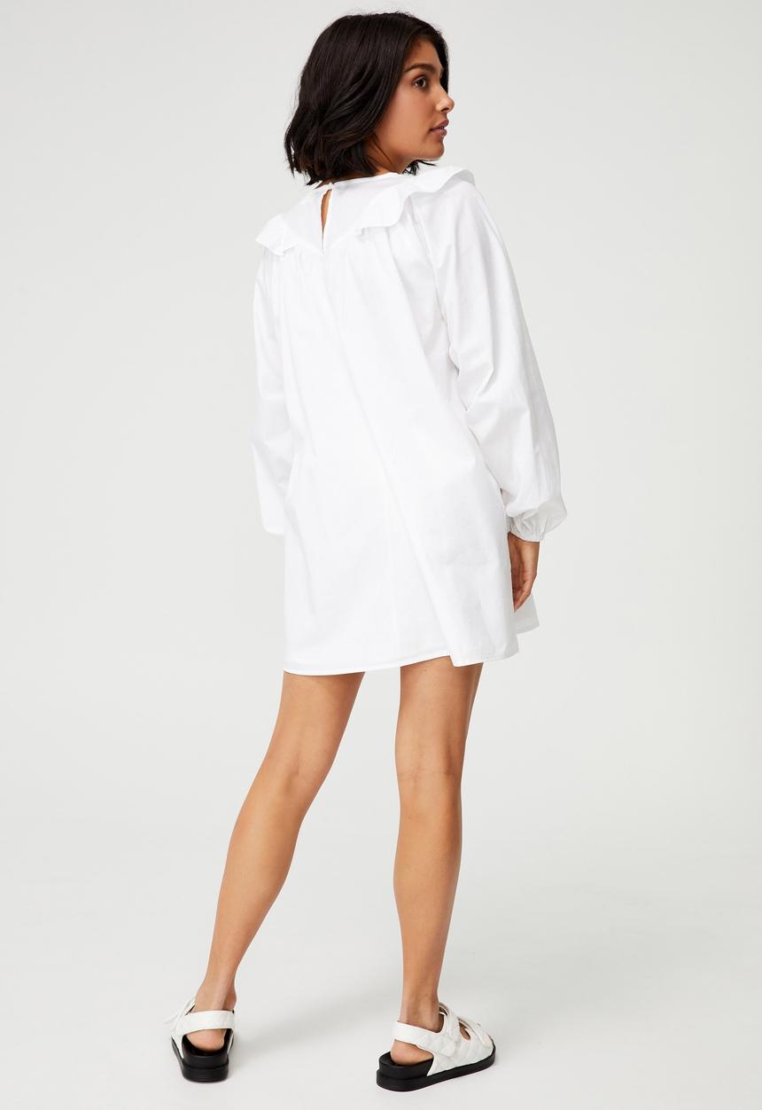 Cotton On - Woven juliet long sleeve mini dress - white