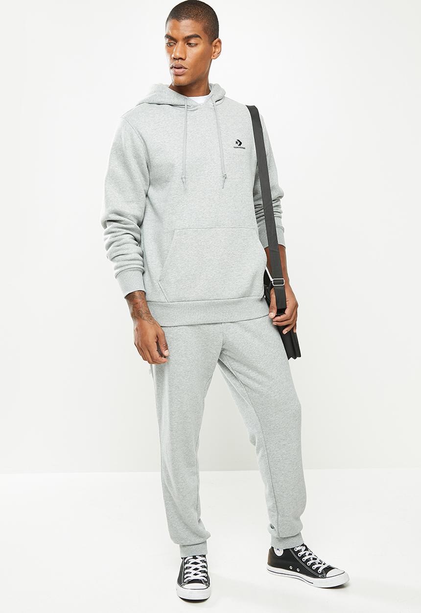 Converse - Embroidered star chevron fleece pullover hoodie - grey