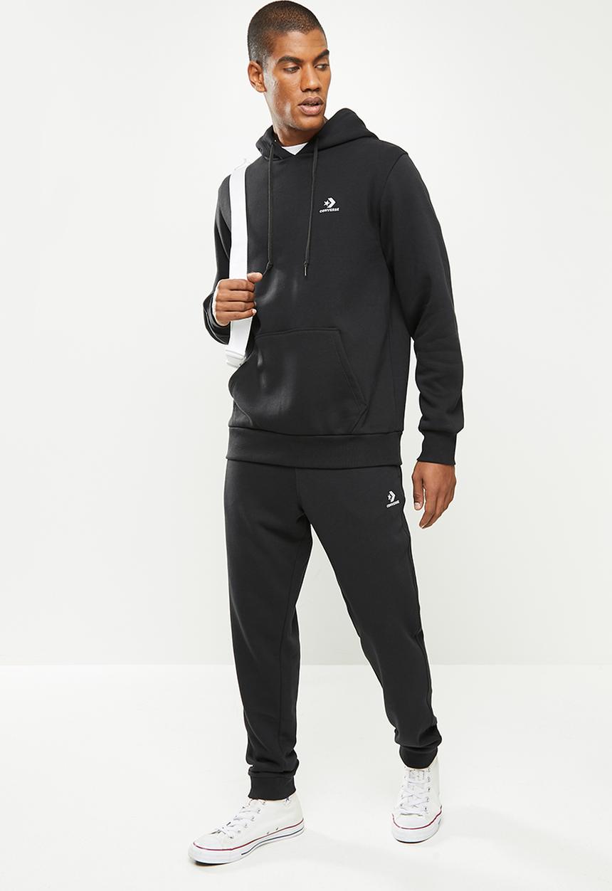 Converse - Embroidered star chevron fleece pullover hoodie - black