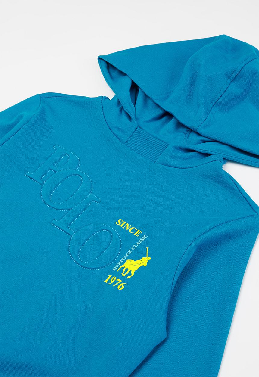 POLO - Boys damian debossed hooded sweater - blue
