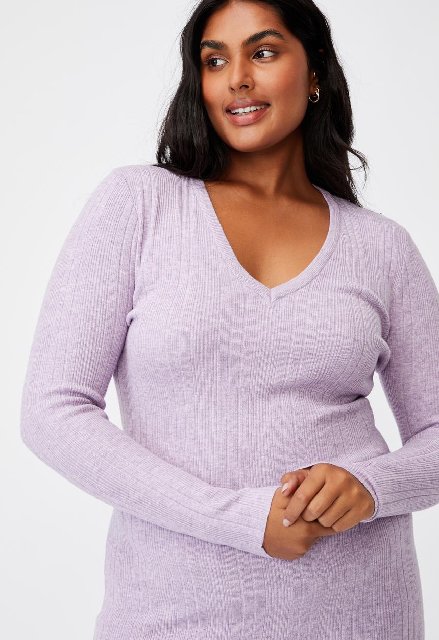 Cotton On - Curve emily long sleeve midi split dress - lilac bloom marle