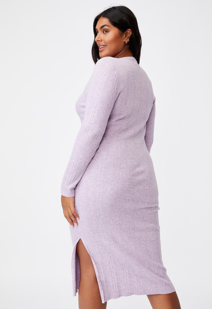 Cotton On - Curve emily long sleeve midi split dress - lilac bloom marle