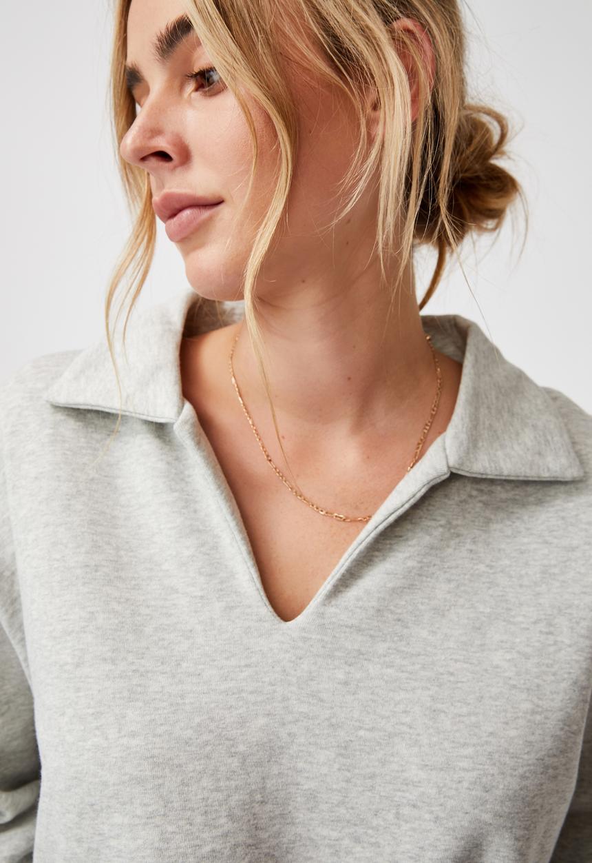 Cotton On - Kora collared long sleeve pullover - light grey marle