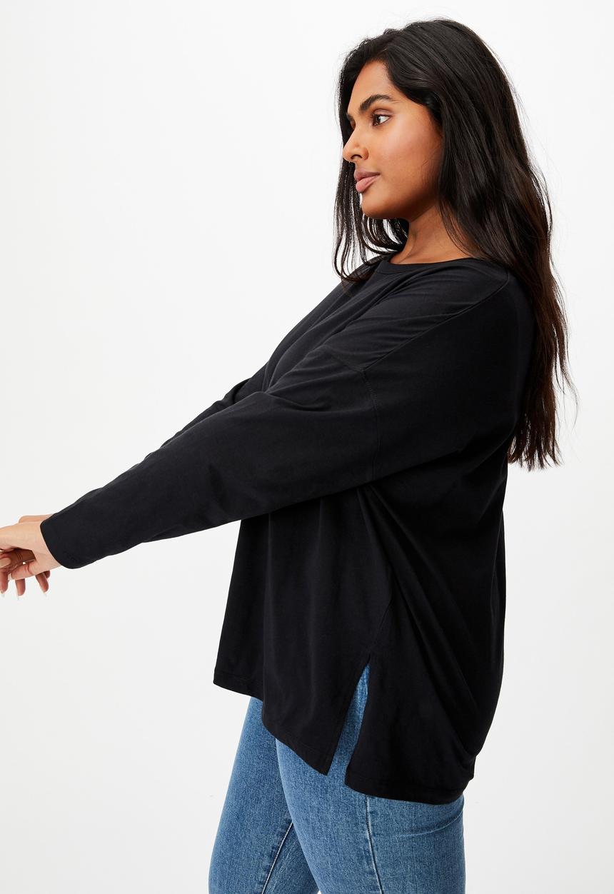Cotton On - Curve oversized side split long sleeve top - black