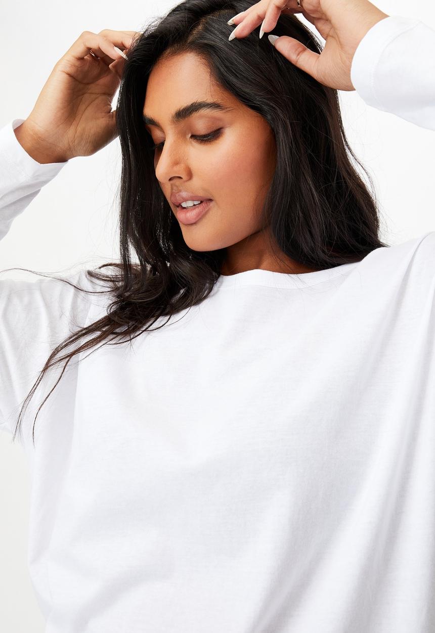 Cotton On - Curve oversized side split long sleeve top - white