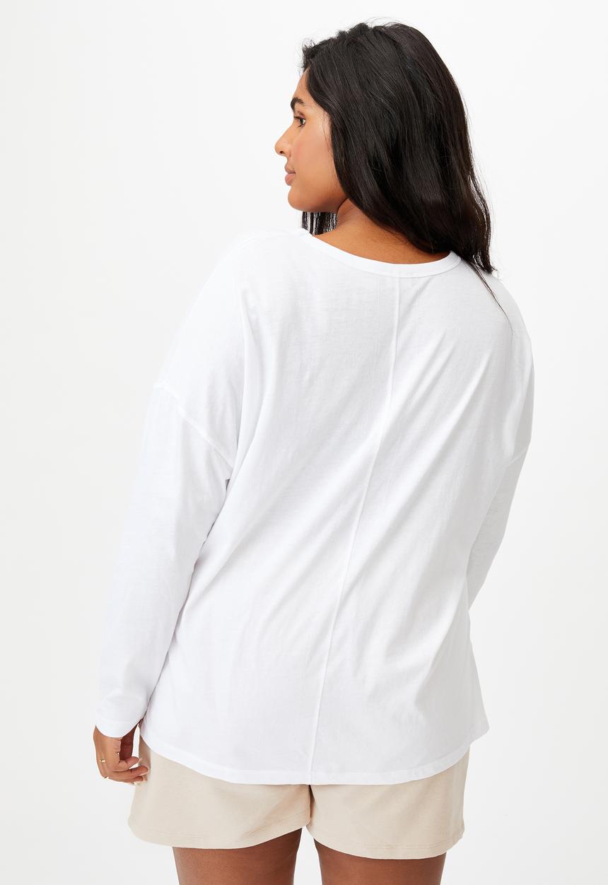 Cotton On - Curve oversized side split long sleeve top - white