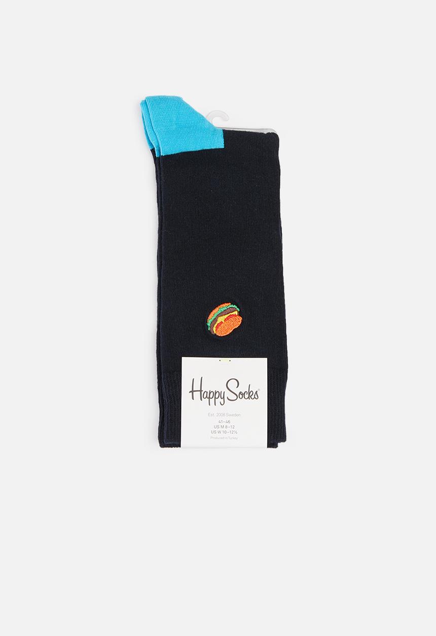 Happy Socks - Embroidery burger socks - navy & blue