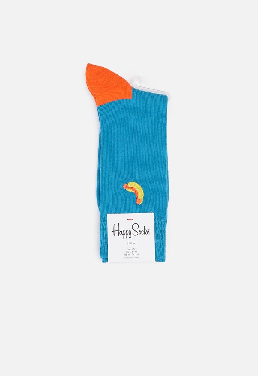 Happy Socks - Embroidery hot dog socks - blue & orange 