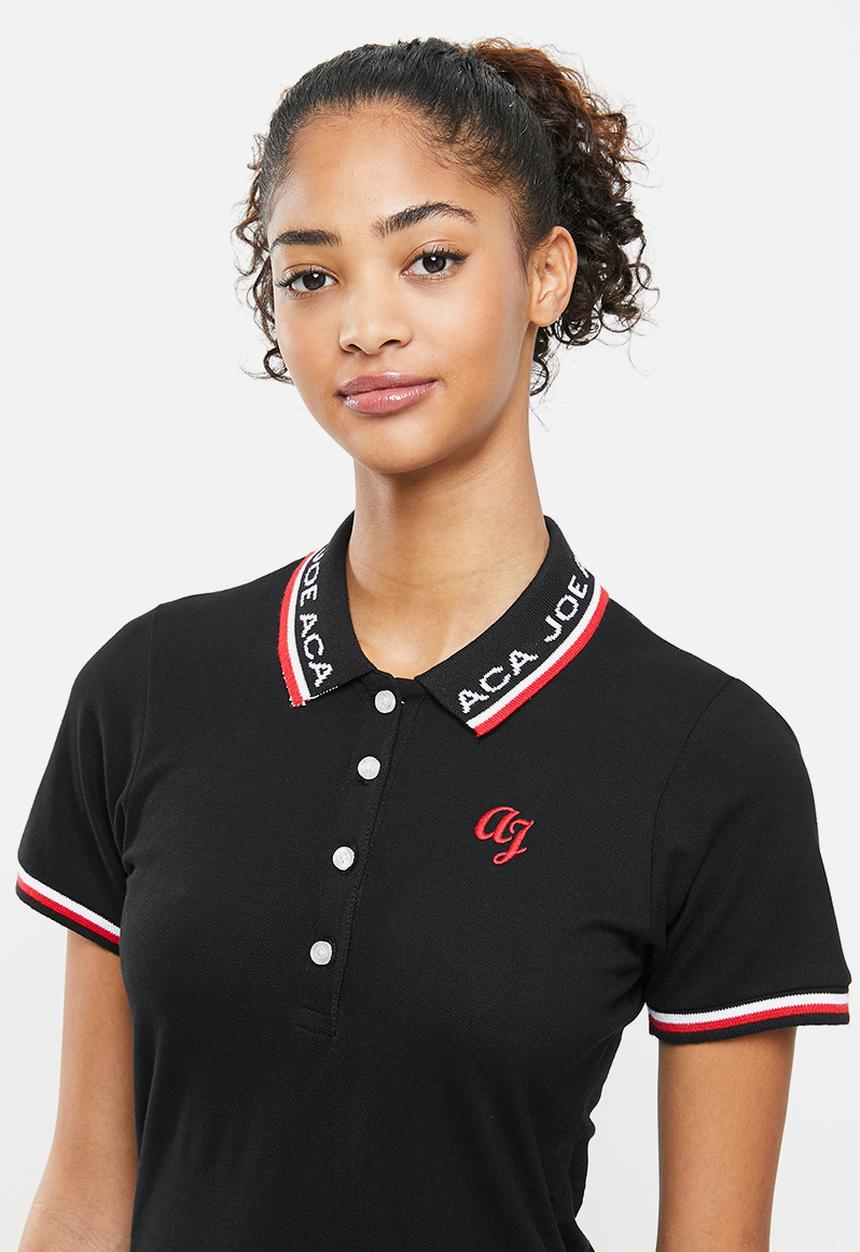 Aca Joe - Contrast collar pique dress - black