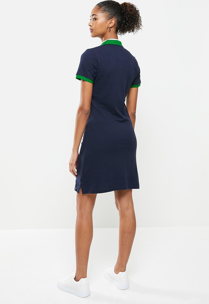 Aca Joe - Contrast collar sj dress - navy & green