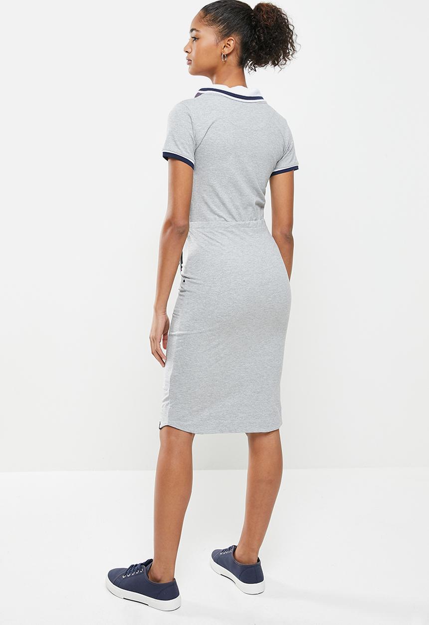 Aca Joe - Collared drawstring short sleeve dress - grey