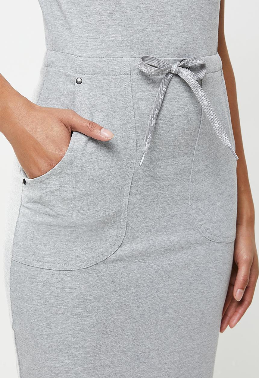 Aca Joe - Collared drawstring short sleeve dress - grey