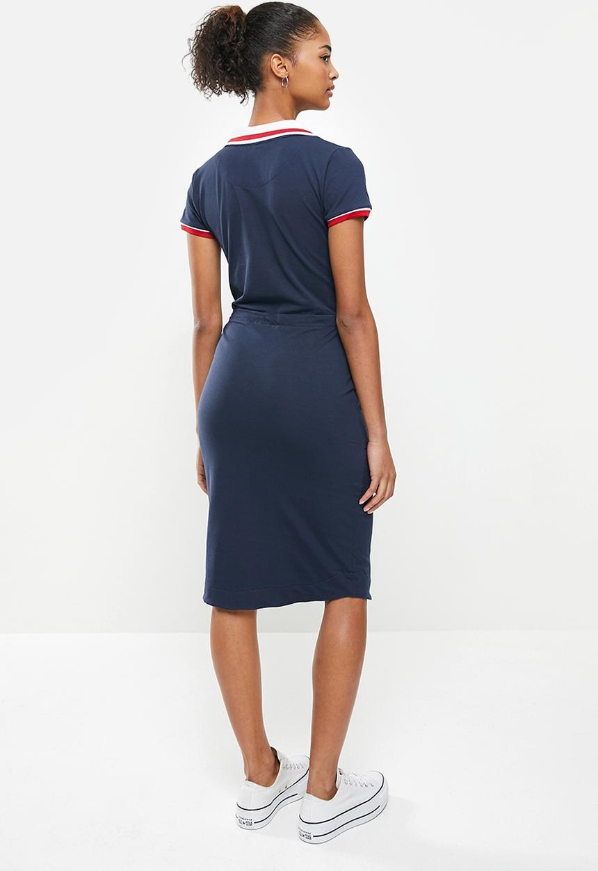 Aca Joe - Collared drawstring short sleeve dress - navy