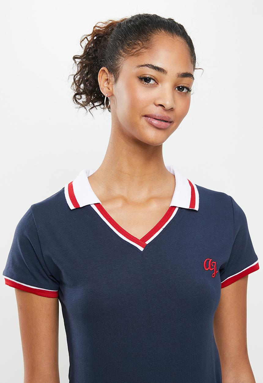 Aca Joe - Collared drawstring short sleeve dress - navy
