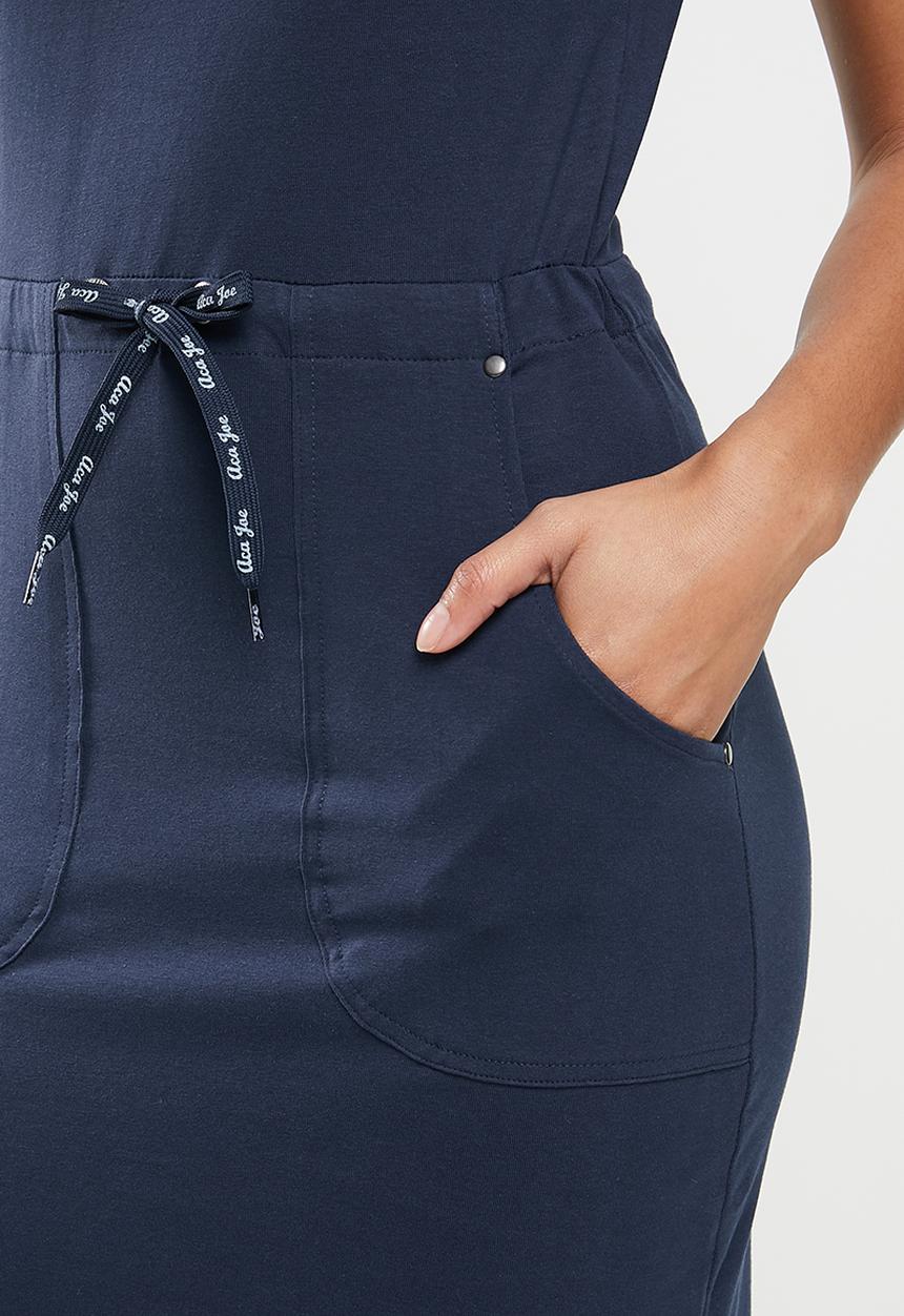 Aca Joe - Collared drawstring short sleeve dress - navy