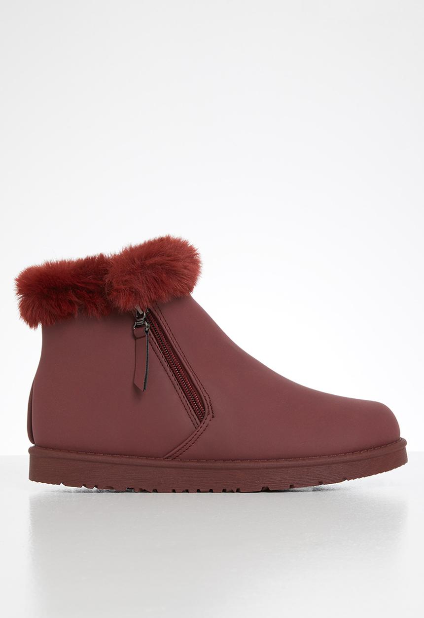Jada - Faux fur lining zip ankle boot - burgundy