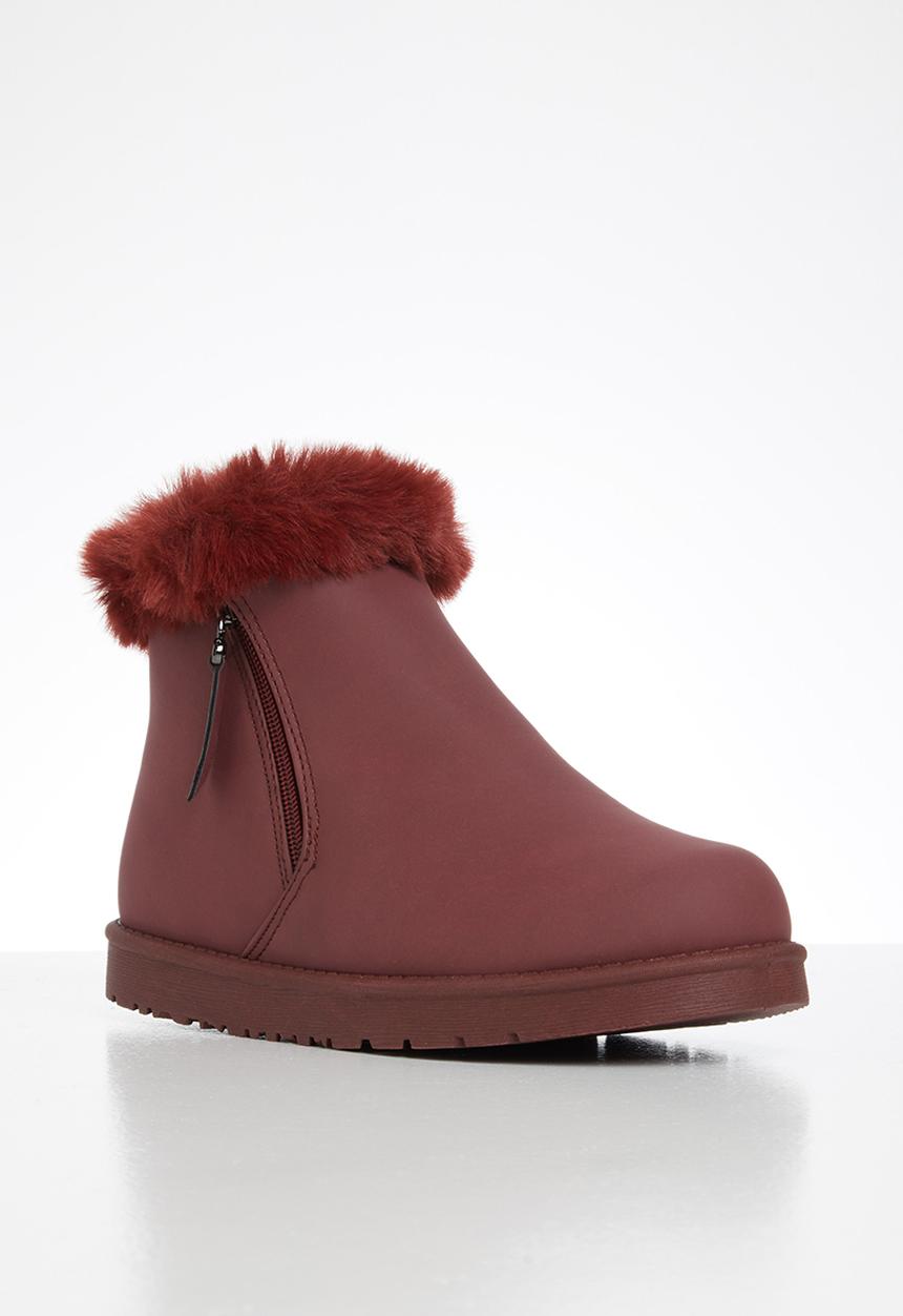 Jada - Faux fur lining zip ankle boot - burgundy