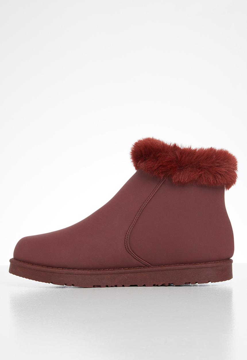 Jada - Faux fur lining zip ankle boot - burgundy
