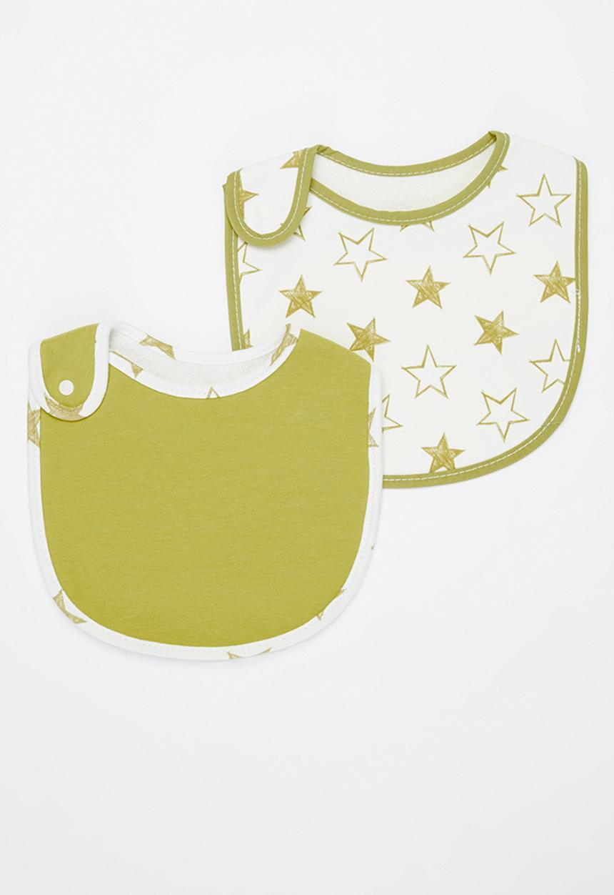 Pop Candy - Baby 2 pack bibs - green & white 