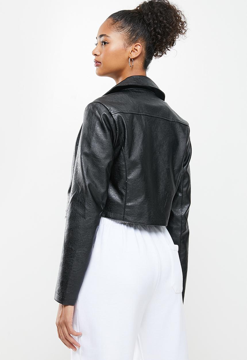 Blake - Cropped biker jacket - black