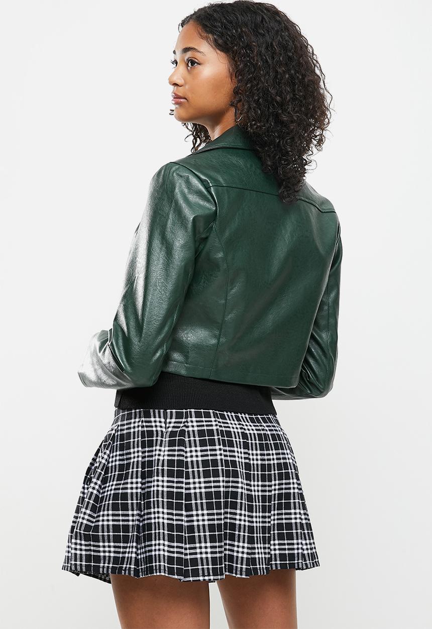 Blake - Cropped biker jacket - deep emerald