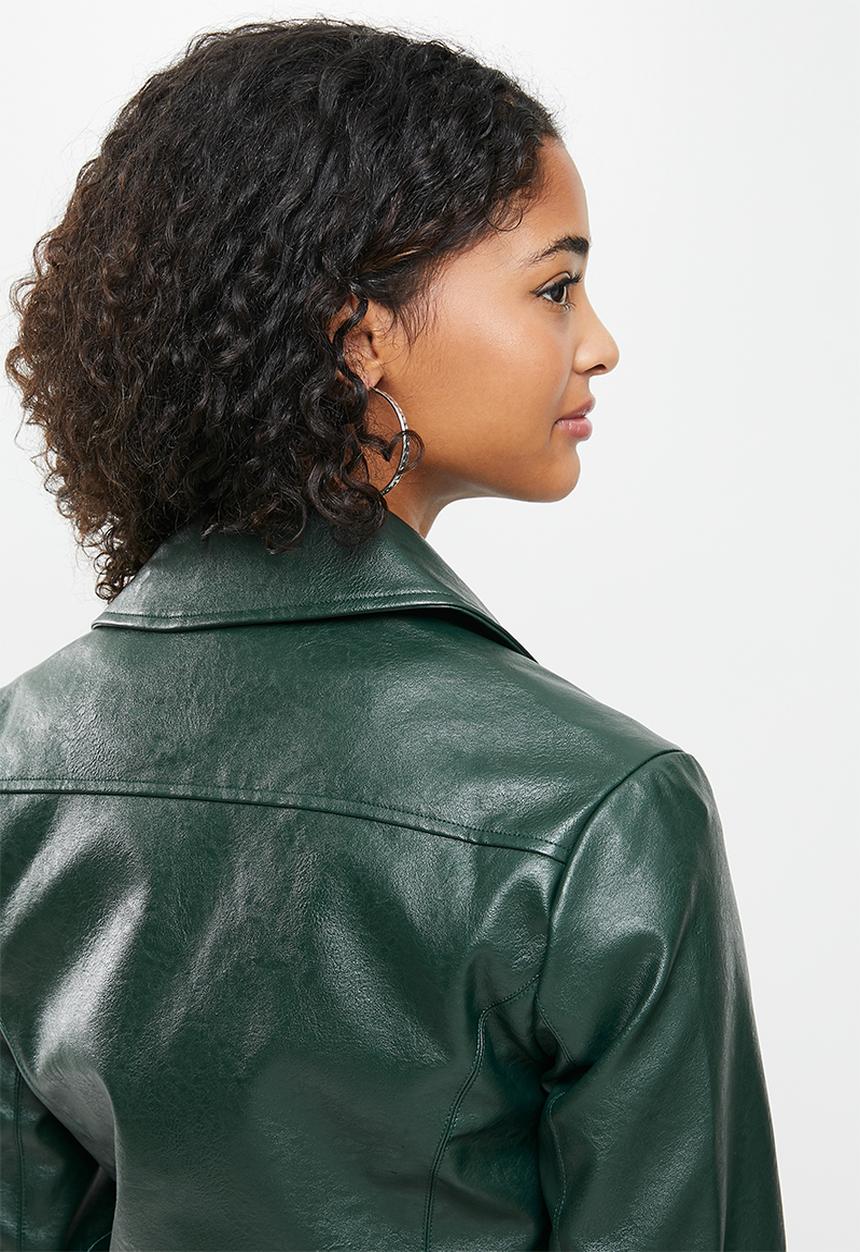 Blake - Cropped biker jacket - deep emerald