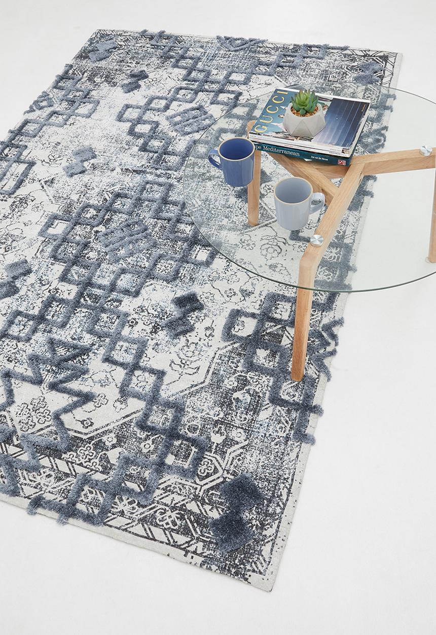 Sixth Floor - Thalia tufted printed rug - teal blue