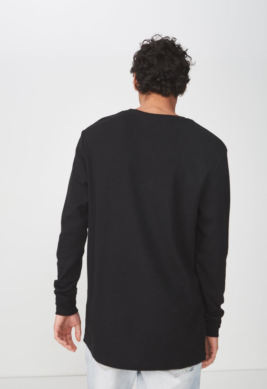Cotton On - Waffle long sleeve T-shirt - black