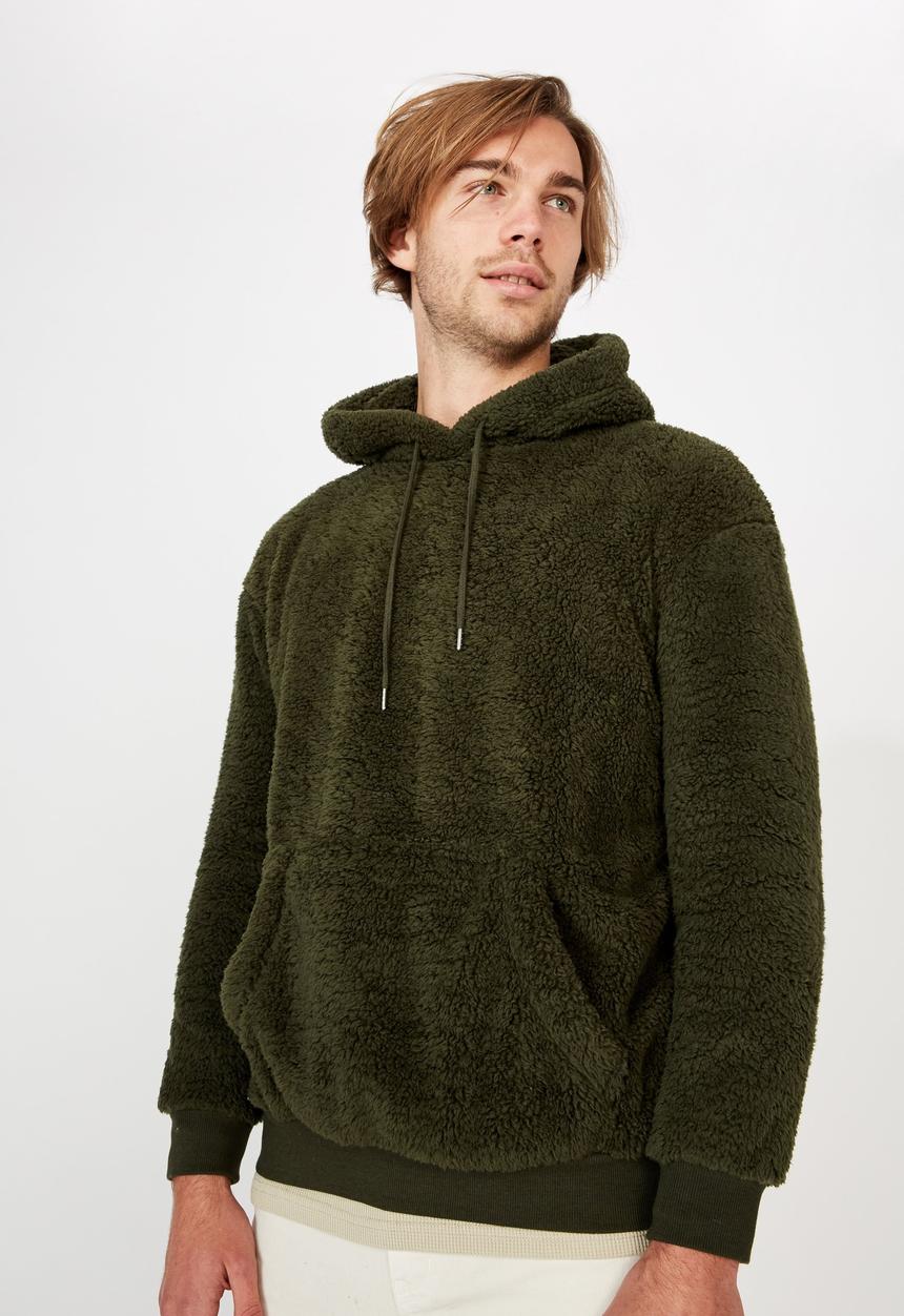 Cotton On - Drop shoulder teddy fleece hood - green
