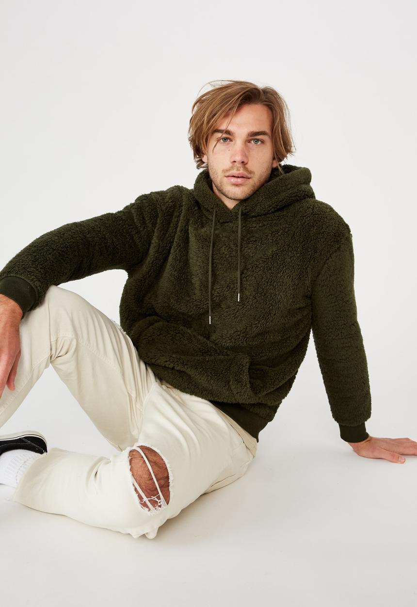 Cotton On - Drop shoulder teddy fleece hood - green