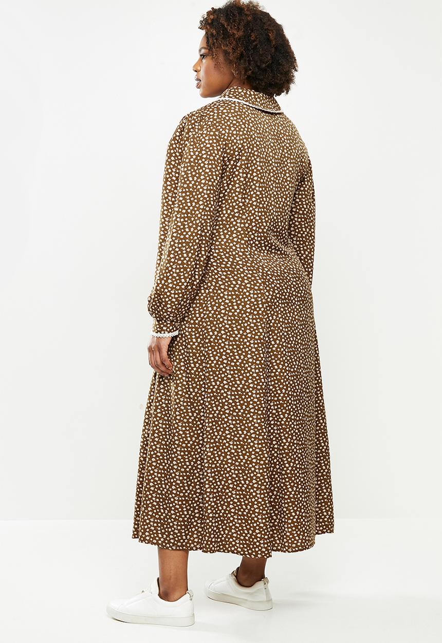 Me&B - Plus dropped collar prairie dress - brown