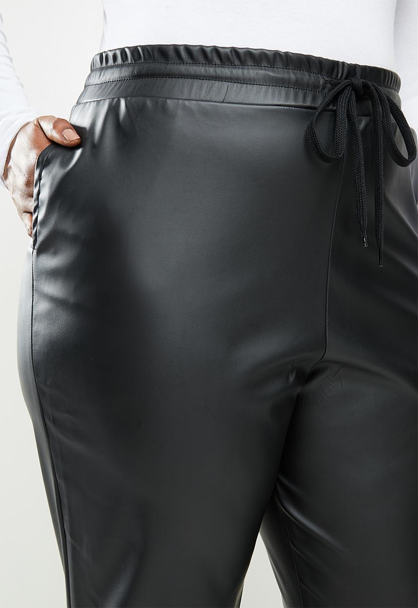 Me&B - Plus leather jogger pant - black