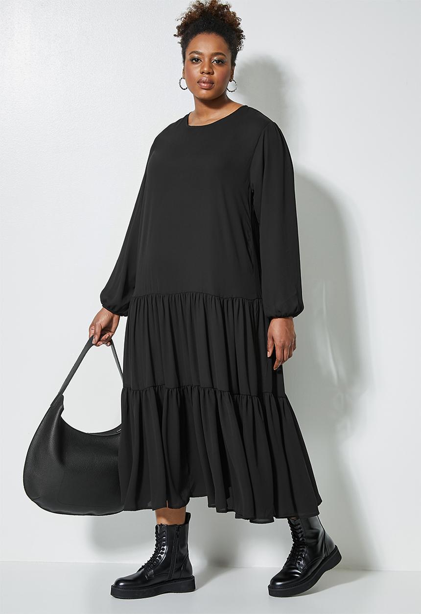 Superbalist - Tiered balloon sleeve maxi dress - black