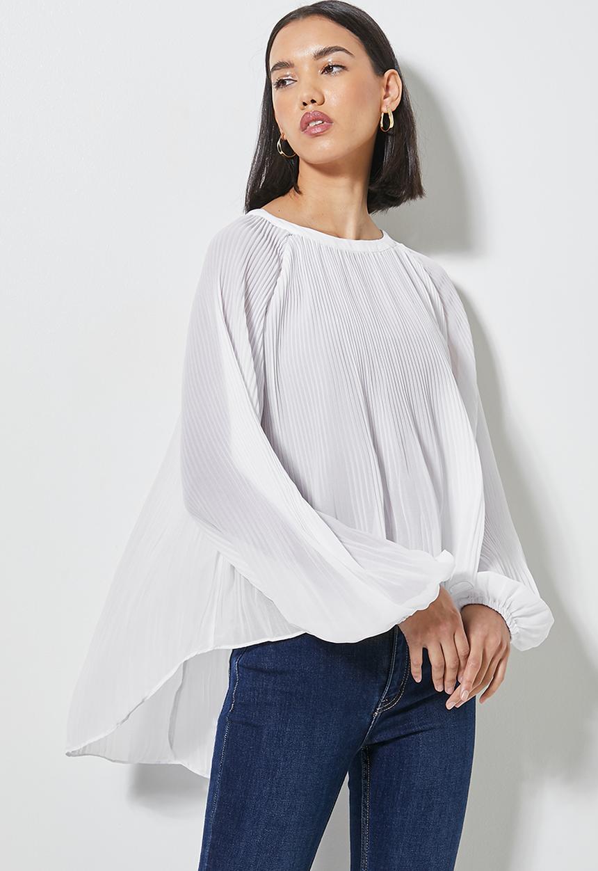 Superbalist - Raglan sleeve mushroom pleated blouse - white