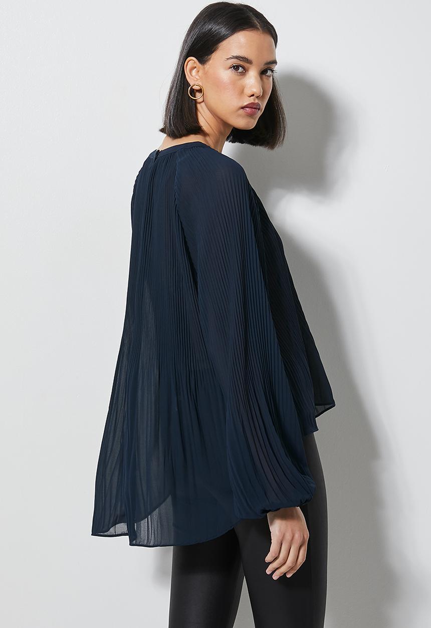 Superbalist - Raglan sleeve mushroom pleated blouse - navy
