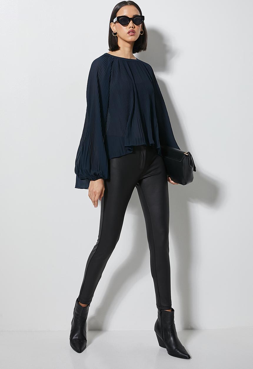 Superbalist - Raglan sleeve mushroom pleated blouse - navy