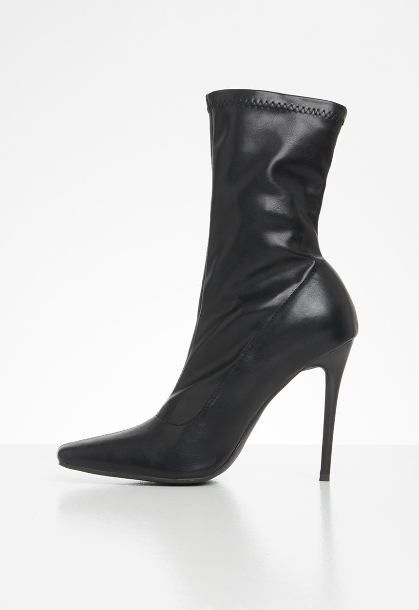 Public Desire - Everything square toe sock ankle boot - black