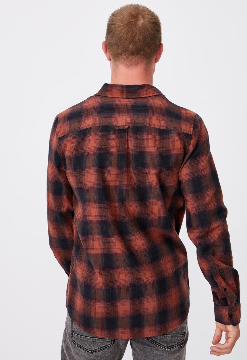 Cotton On - Washed long sleeve check shirt - burnt orange check