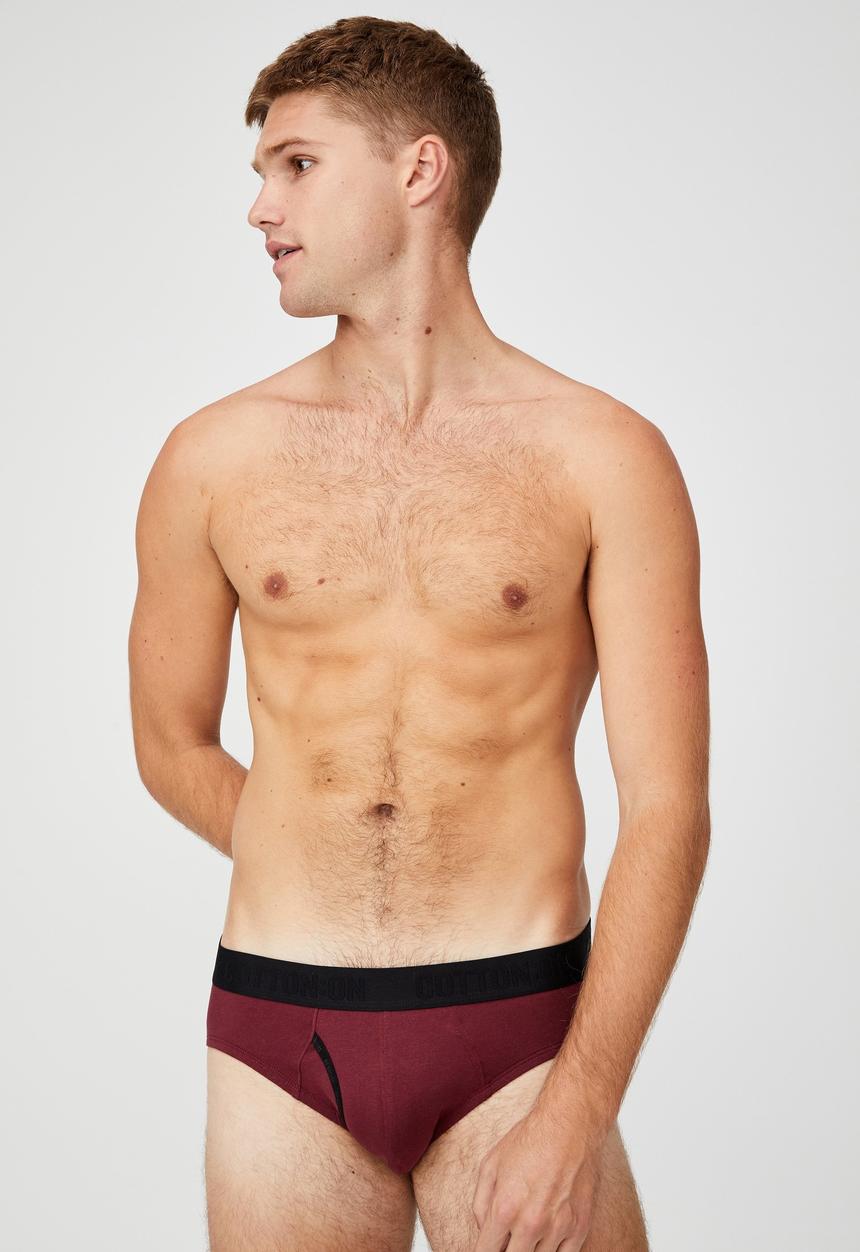 Cotton On - Mens organic cotton brief - burgundy & black