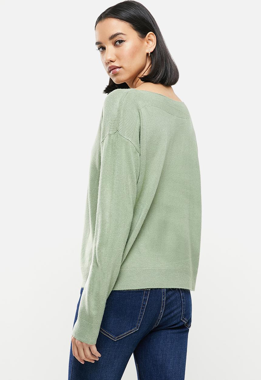 ONLY - Amalia long sleeve boatneck pullover knit - green