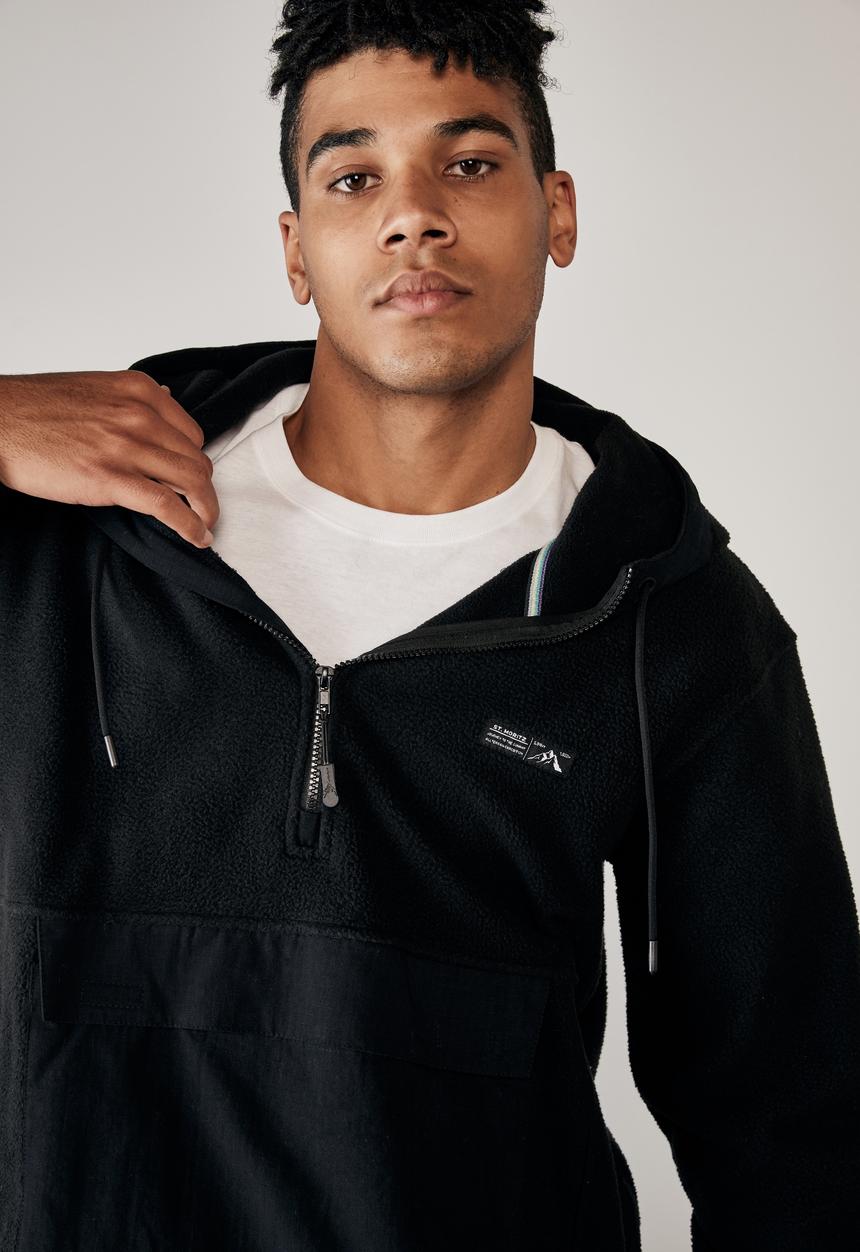 Factorie - Teddy 1/4 zip mountain hoodie - black
