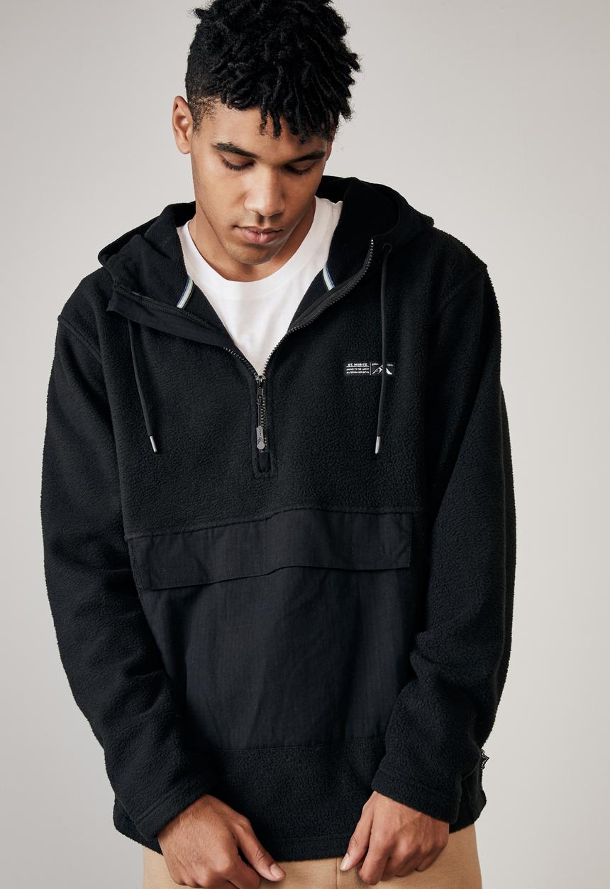 Factorie - Teddy 1/4 zip mountain hoodie - black