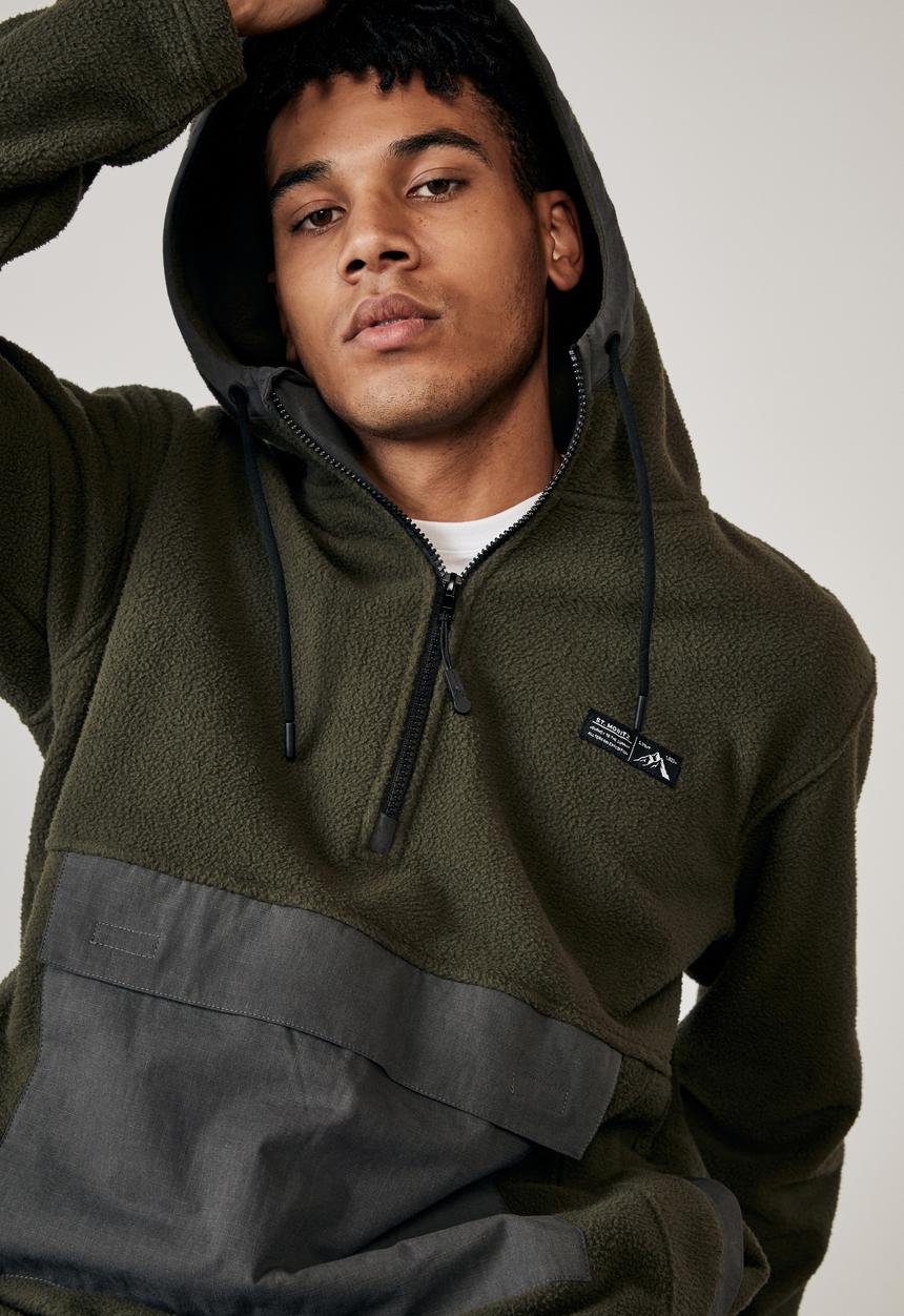 Factorie - Teddy 1/4 zip mountain hoodie - khaki