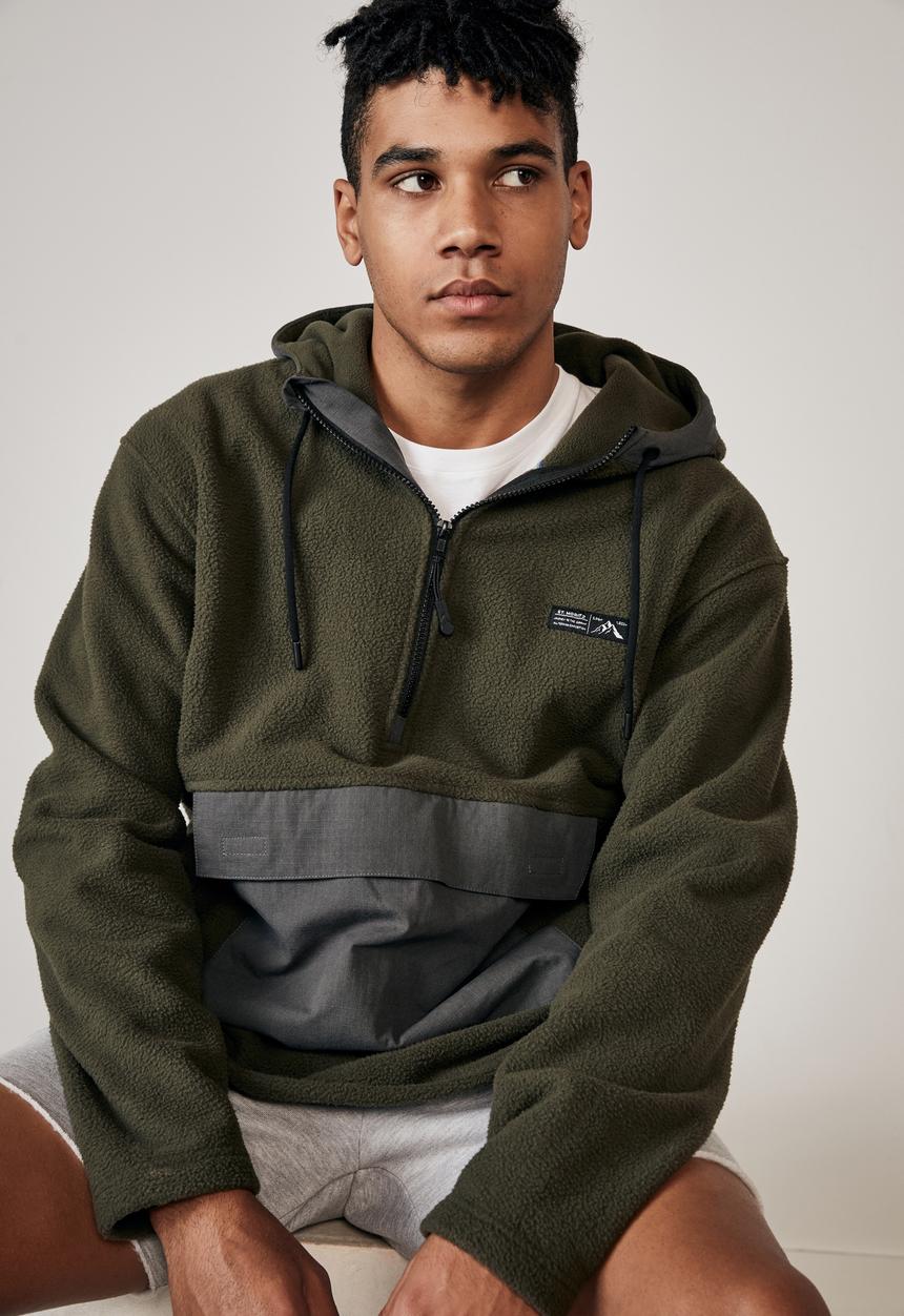 Factorie - Teddy 1/4 zip mountain hoodie - khaki