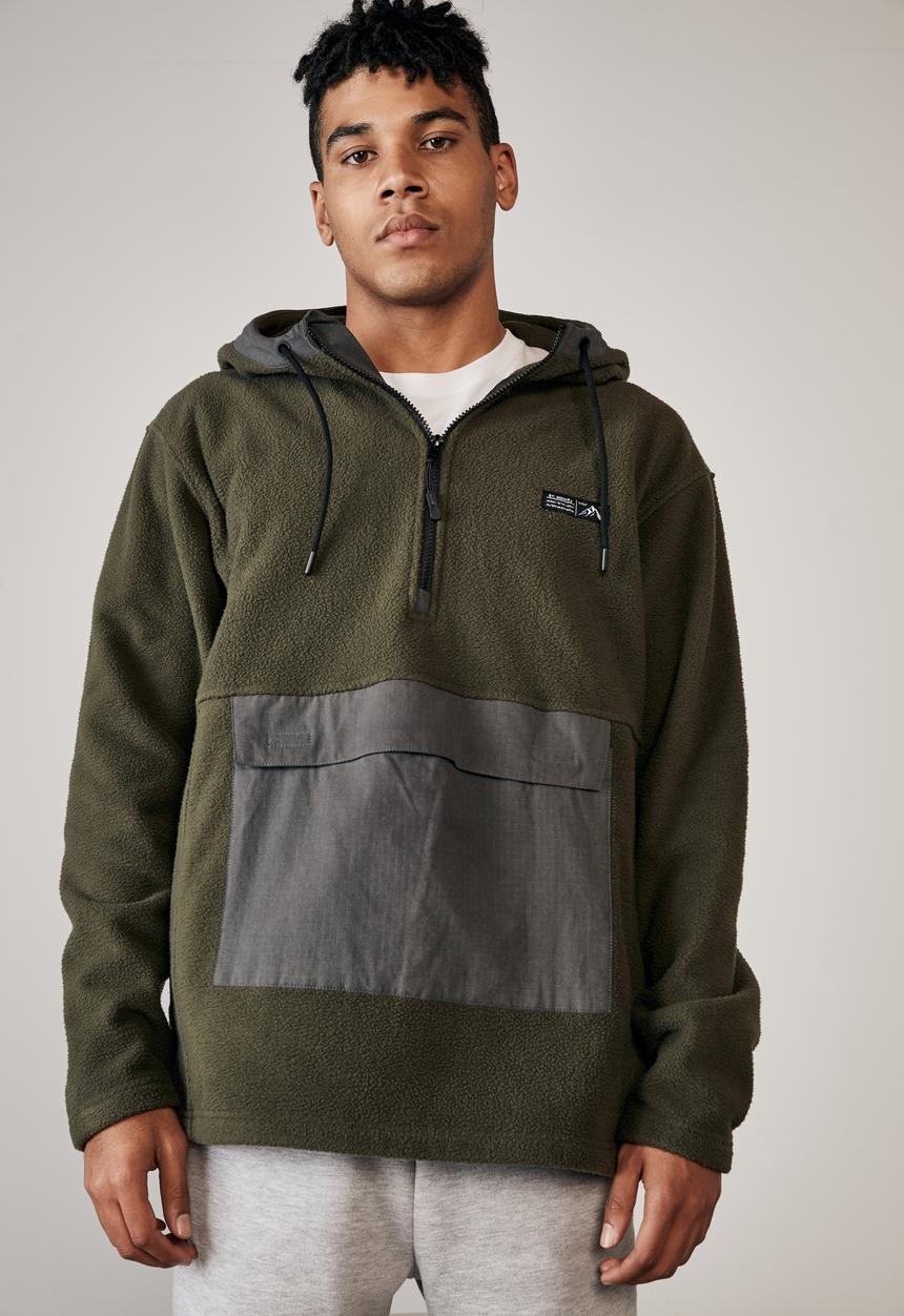 Factorie - Teddy 1/4 zip mountain hoodie - khaki