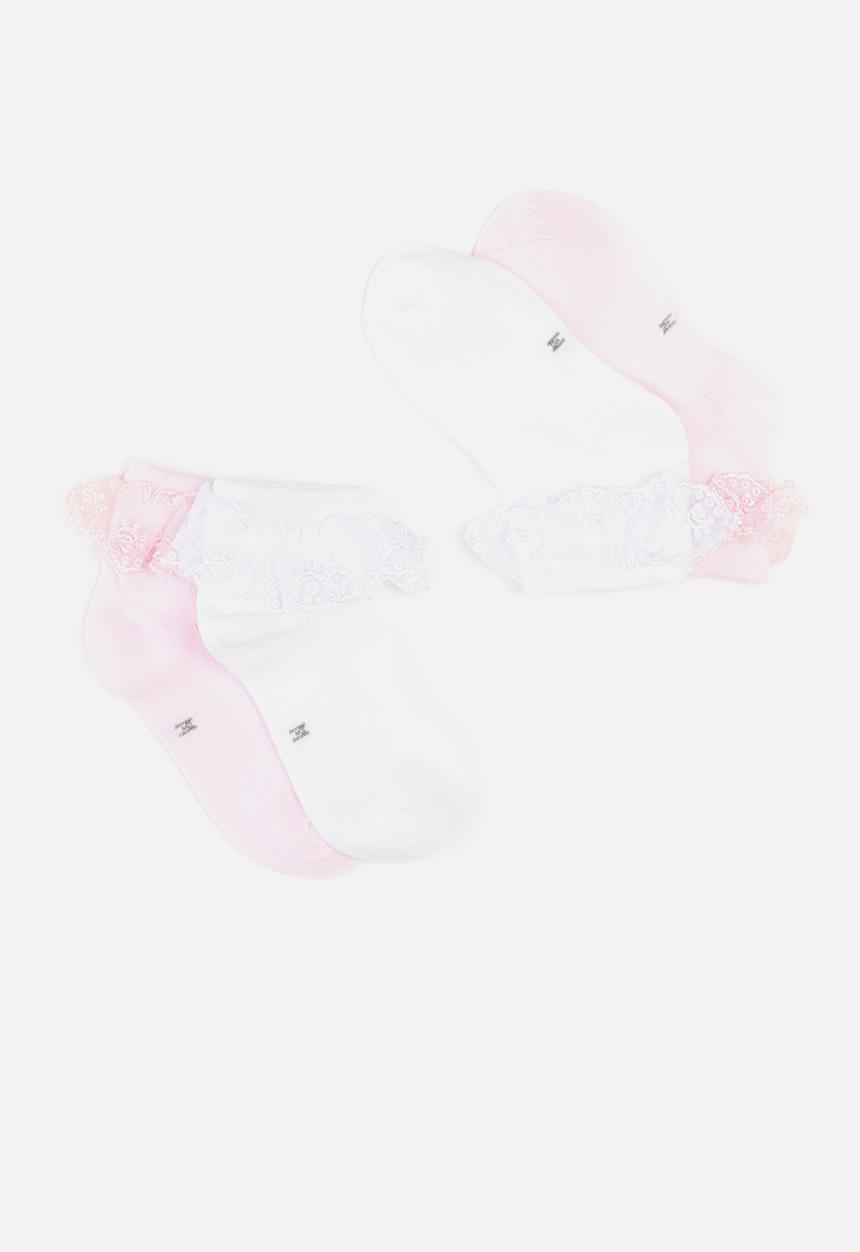 Pop Candy - Girls 2 pack socks - white & pink