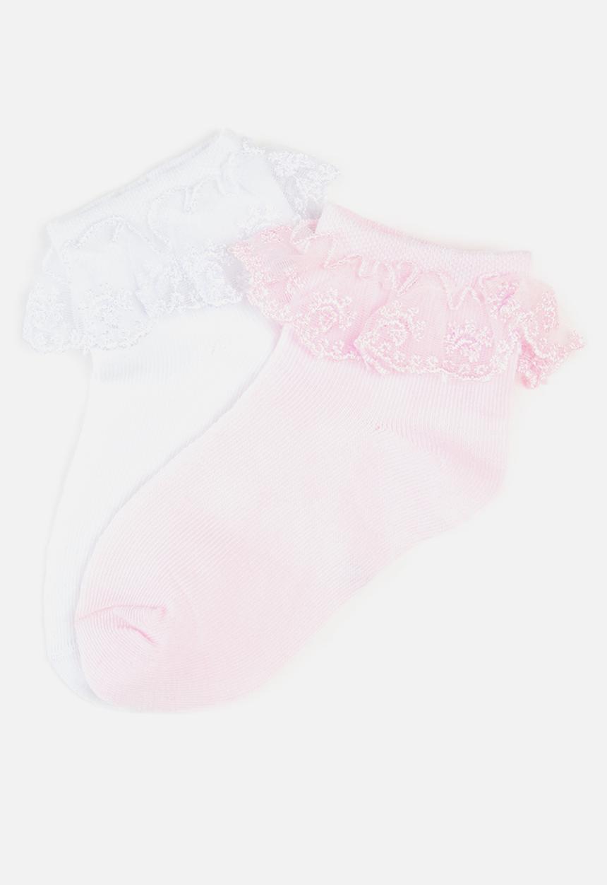 Pop Candy - Girls 2 pack socks - white & pink