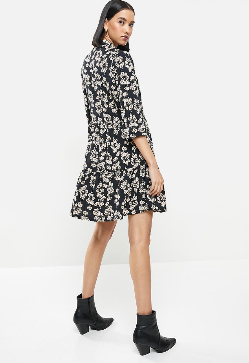Me&B - Button-through tier dress - black & beige 