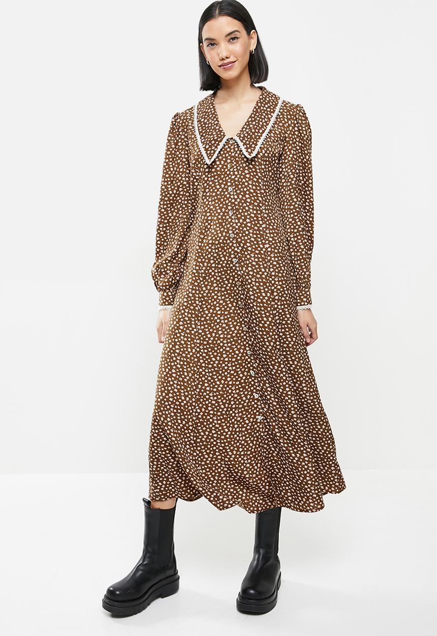 Me&B - Dropped collar prairie dress - brown