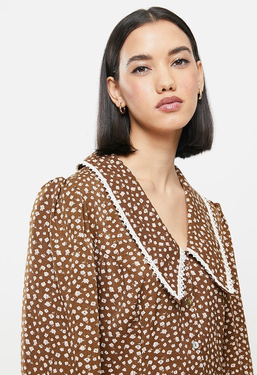 Me&B - Dropped collar prairie dress - brown